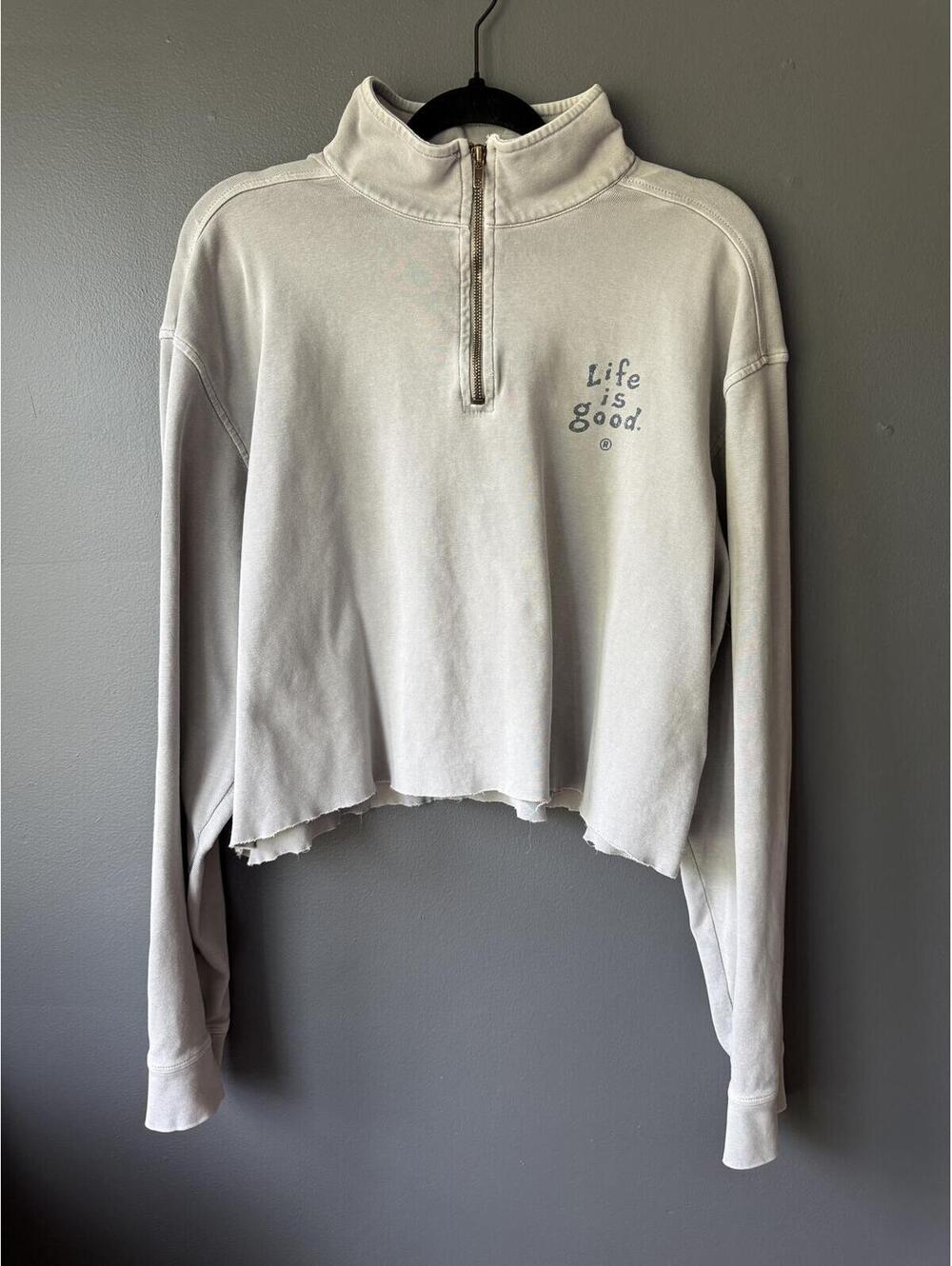 Life is Good Cropped Quarter-Zip Sweatshirt Mock Neck Pullover